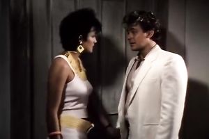 While watching porn movie brunette hair babe acquires lewd