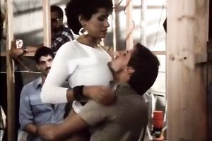 While watching porn movie brunette hair babe acquires lewd