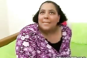Shy big beautiful woman Latina honey receives her massive saggy mounds licked