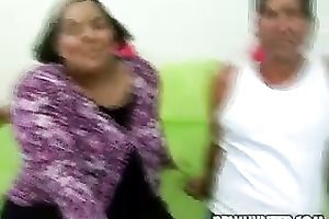 Shy big beautiful woman Latina honey receives her massive saggy mounds licked