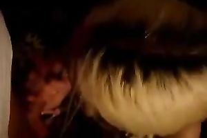 Pigtailed golden-haired coed kneels in front of me to engulf my weenie