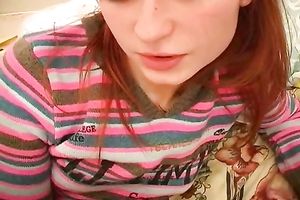 Sweet redhead slim legal age teenager likes the knob in her face hole