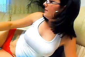 Magnificent brunette hair beauty chats with me on web camera
