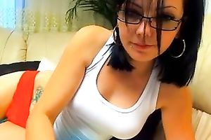 Magnificent brunette hair beauty chats with me on web camera