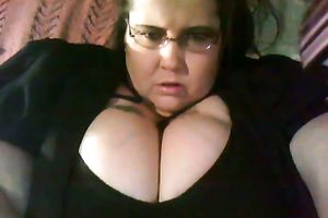 Four eyed big beautiful woman masturbates her obese bawdy cleft on a camera