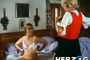 Lewd retro blond groans sweetly whilst fingering her cum-hole