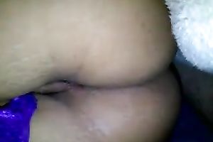 Fingering my wife's bushy cookie and cumming on her butt