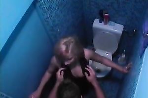 Skinny blond white bitch was hungry for a cock in the restroom