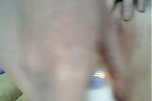 Exposing my bald bawdy cleft for the web camera and toying it