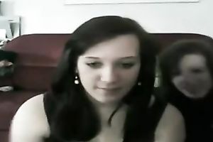 Two laughable dark brown gals dance merely for me on cam