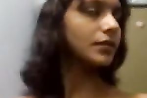 My cute Indian brunette hair shows her melons and sucks ramrod