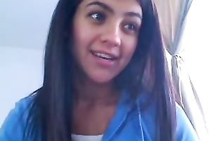 My long-haired ex GF shows her large melons and bald fur pie for the livecam