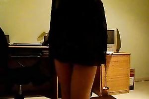 Slender cam model disrobes bare and then masturbates