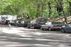 Skinny Russian blondie in constricted jeans confused and lascivious