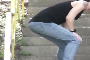 Skinny Russian blondie in constricted jeans confused and lascivious