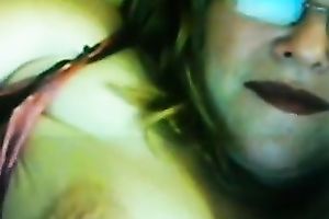 Lewd fair-haired milf licks her big jugs in front of a livecam