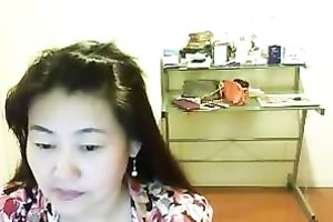 Webcam solo with a shy Asian horny white wife flashing her natural tits
