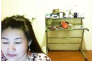 Webcam solo with a shy Asian horny white wife flashing her natural tits