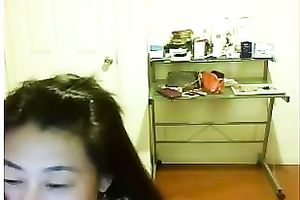 Webcam solo with a shy Asian horny white wife flashing her natural tits