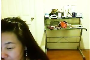 Webcam solo with a shy Asian horny white wife flashing her natural tits