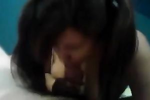 My overweight and breasty GF shows her blowjob and titjob skills to me