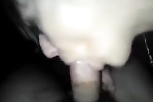 Horny milf sucks and licks thick shlong at night on camera