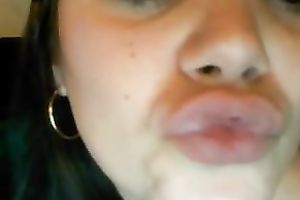 Joyful big beautiful woman dark brown chick plays with her privates on webcam