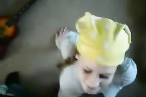 Pretty nympho is engulfing my large wet pecker on her knees