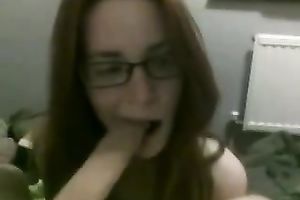 Nerdy redhead in glasses sucks my large wang with such great excitement