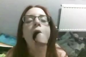 Nerdy redhead in glasses sucks my large wang with such great excitement