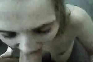 Dirty white wench deepthroats my penis to try her luck