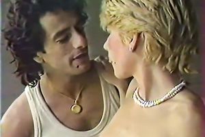 Short haired golden-haired blows large shlong standing on her knees