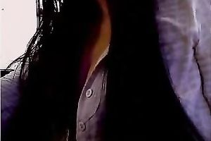 Busty aged dark brown housewife flashes her tits on cam