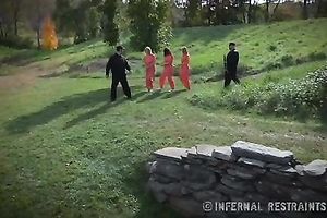 Convicted strumpets are bounded and drilled by a sexually excited black stud