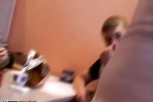 Amateur honey allows a fellow to knead her boobs during a party