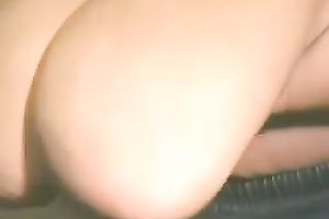 My overweight horny white wife enjoys kneading her biggest bazookas in homemade solo clip
