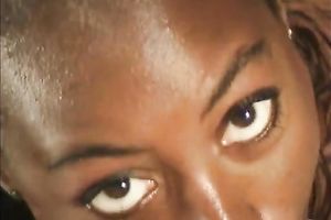 Cum hungry dark doxy gives her head standing on her knees
