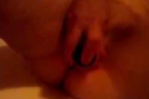 Delectable bulky slutty wife pets her twat with sextoy home alone