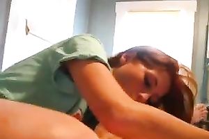 Redhead hot girlfriend blows my bald rod in the dorm room