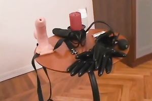 Two Blondes Enjoy Leather Gloves And Cum