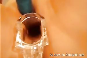 Horny honey receives a speculum in her taut slit and demonstrates all this babe got