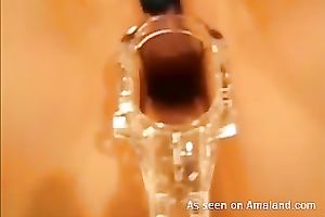 Horny honey receives a speculum in her taut slit and demonstrates all this babe got