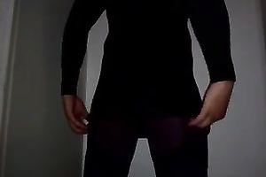 Filthy bitch in sexy nylons shows off her wet wazoo