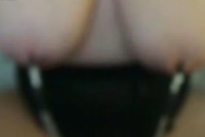 My bulky black cock sluts fingers her muff during the time that having clamps on her nipps