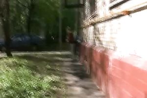 Salacious golden-haired Irina pees her panties in the sreet