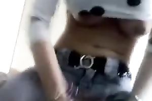 She begins playing with my ramrod and makes me cum on cam
