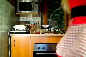Svelte blonde wench undresses for me while cooking in the kitchen