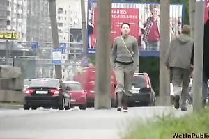 Public pissing movie scene with naughty brunette hair milf Elizabeth