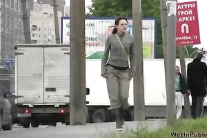 Public pissing movie scene with naughty brunette hair milf Elizabeth