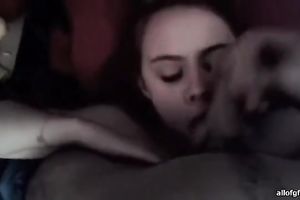 Slim French legal age teenager cannot stop engulfing her BF's meat stick on camera